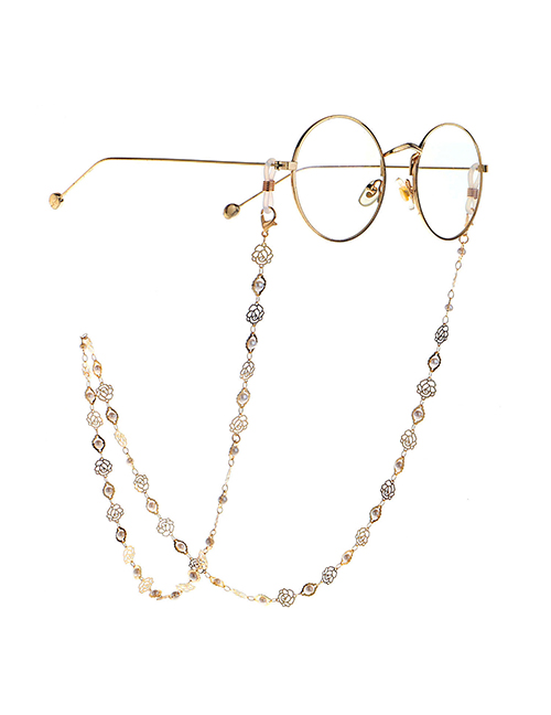 Fashion Golden Pearl Hollow Rose Handmade Glasses Glasses Chain