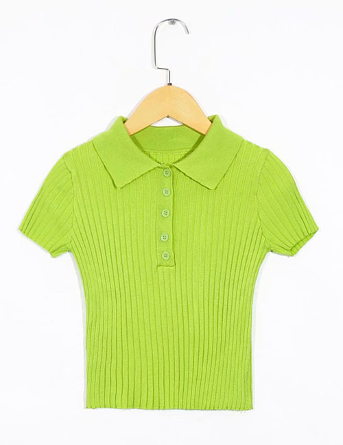 Fashion Green Lapel Knit T-shirt