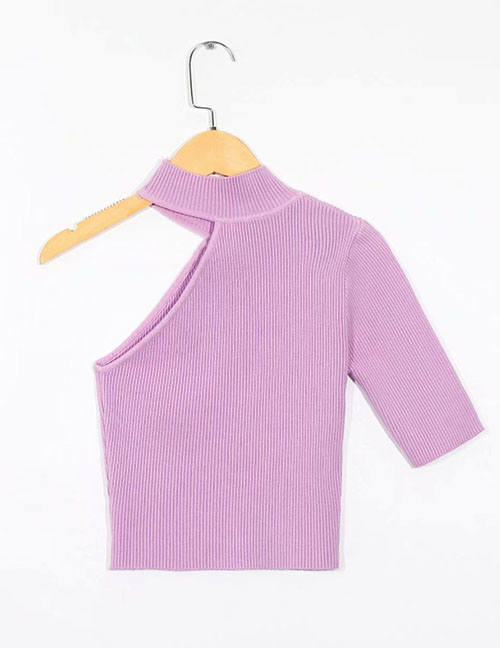Fashion Purple Short Sleeve Asymmetric T-shirt