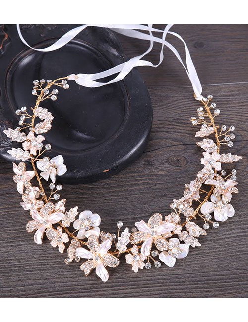 Fashion Golden Shell Flower Diamond Beaded Headband