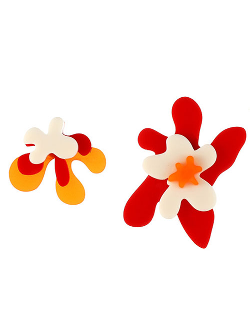 Fashion Red Acrylic Asymmetric Irregular Flower Stud Earrings