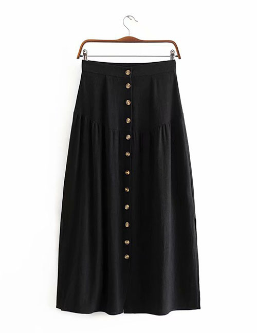 Fashion Black Split High-waisted Single Breasted Skirt