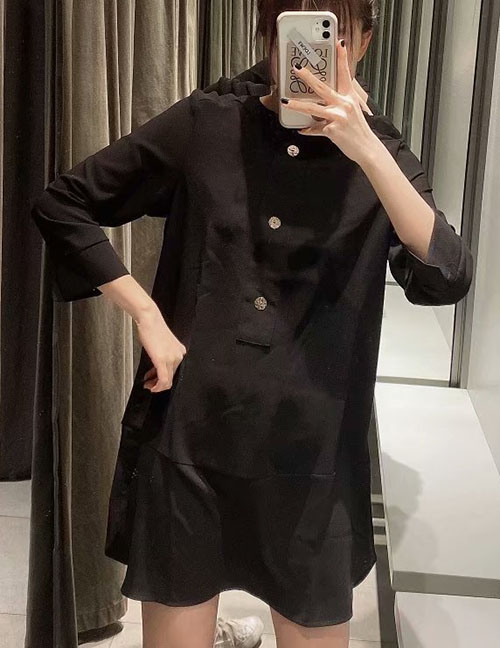 Fashion Black Cropped Sleeve Dress