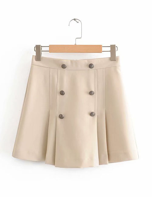 Fashion Beige Pleated Double-breasted Skirt