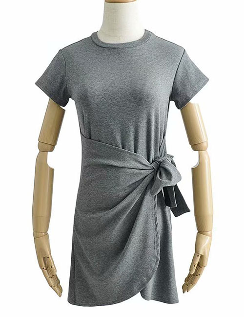 Fashion Gray Round Neck Dress With Irregular Hem