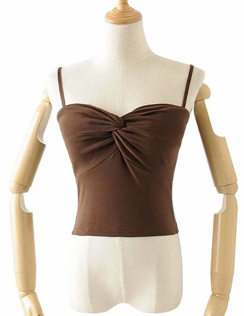 Fashion Coffee Color Knotted Chest Strap (including Chest Pad) T-shirt