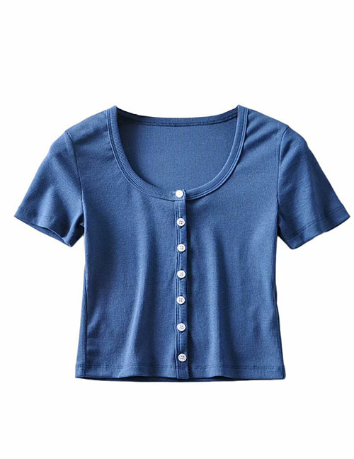 Fashion Haze Blue Threaded Single-breasted T-shirt Cardigan