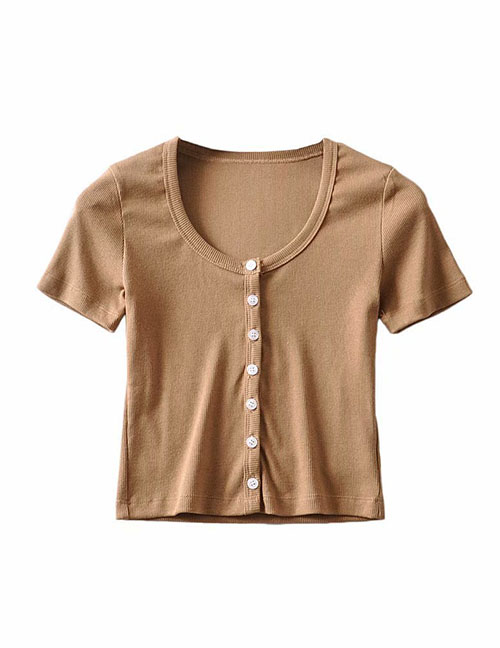 Fashion Light Coffee Threaded Single-breasted T-shirt Cardigan