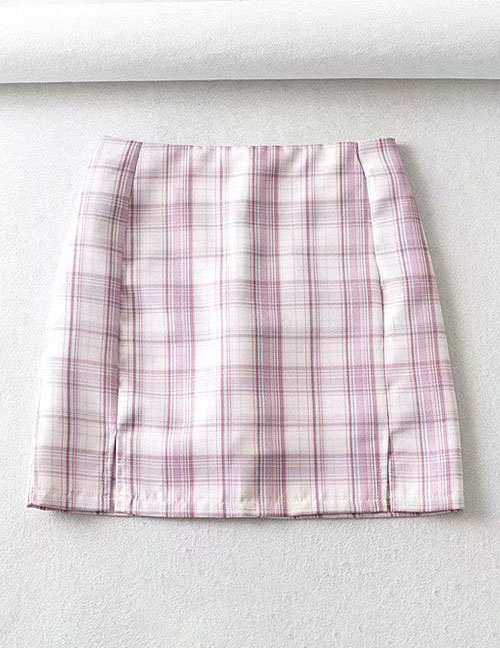 Fashion Pink Plaid Plaid Printed Split Skirt
