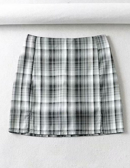 Fashion Black Plaid Plaid Printed Split Skirt