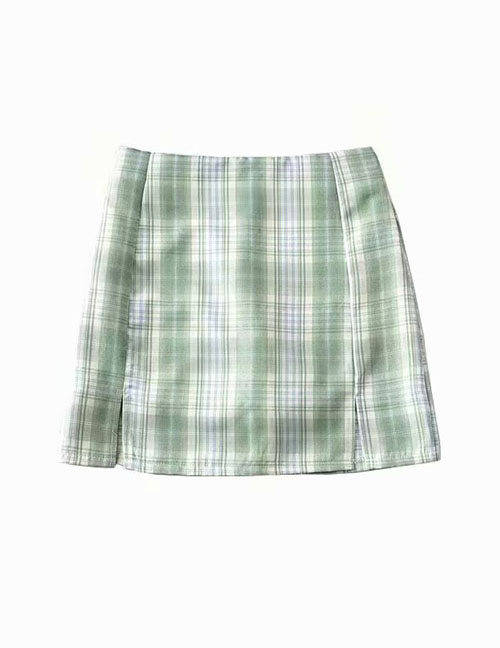 Fashion Light Green Check Print Skirt