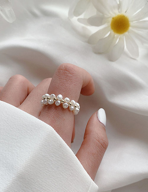 Fashion White B Natural Freshwater Pearl Stretch Woven Ring