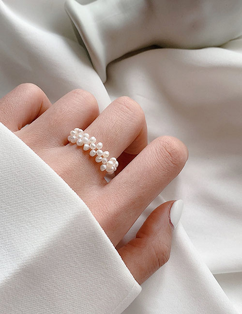 Fashion White C Natural Freshwater Pearl Stretch Woven Ring