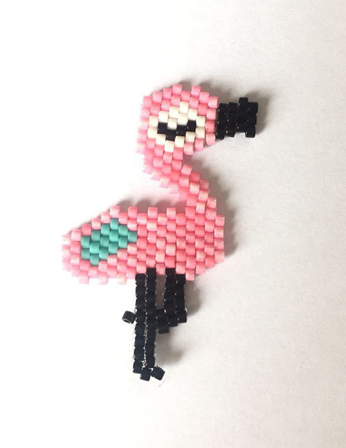 Fashion Pink + Green Bead Woven Flamingo Accessories