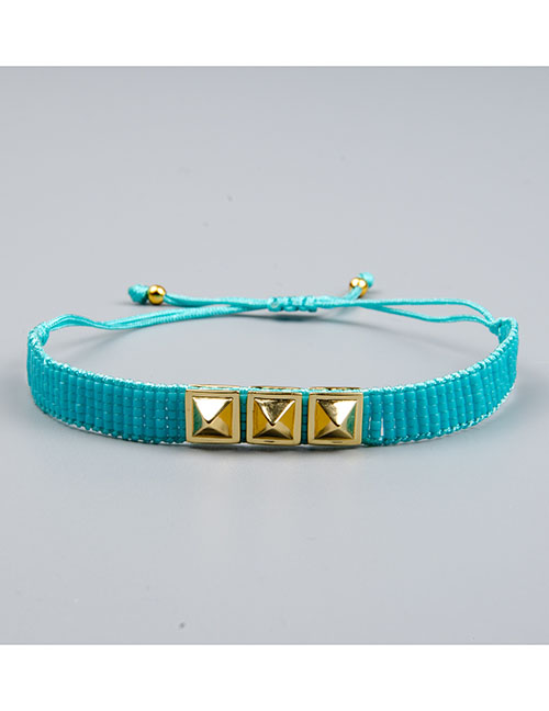 Fashion Blue Rice Bead Braided Eye Stud Bracelet