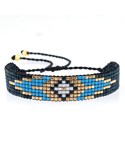 Fashion Colorful Blue Rice Bead Braided Eye Stud Bracelet