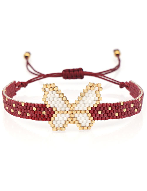 Fashion Red Studded Diamond Butterfly Bead Braided Bracelet