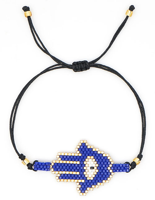 Fashion Blue Eye Crystal Tassel Rice Bead Braided Leopard Bracelet