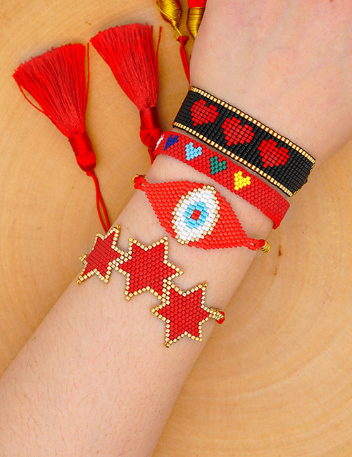 Fashion Suit Red Rice Beads Braided Eyes Six-pointed Star Love Bracelet