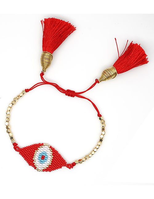 Fashion Red Rice Beads Braided Eyes Six-pointed Star Love Bracelet