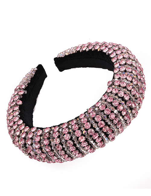 Fashion Pink Diamond-set Beaded Corduroy Wide Version Thickened Sponge Hair Band