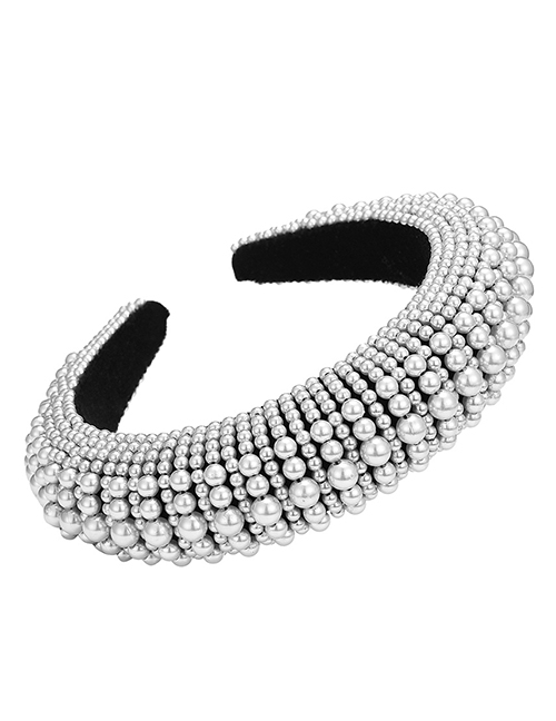 Fashion Pearl White Stringed Pearl Corduroy Wide Version Thickened Sponge Headband