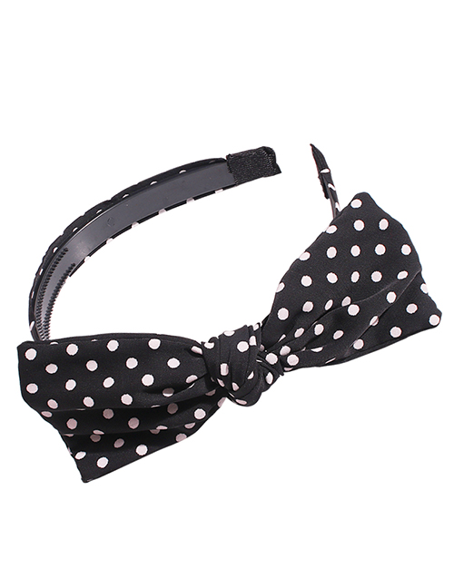 Fashion Black Fabric Polka Dot Print Bow Headband
