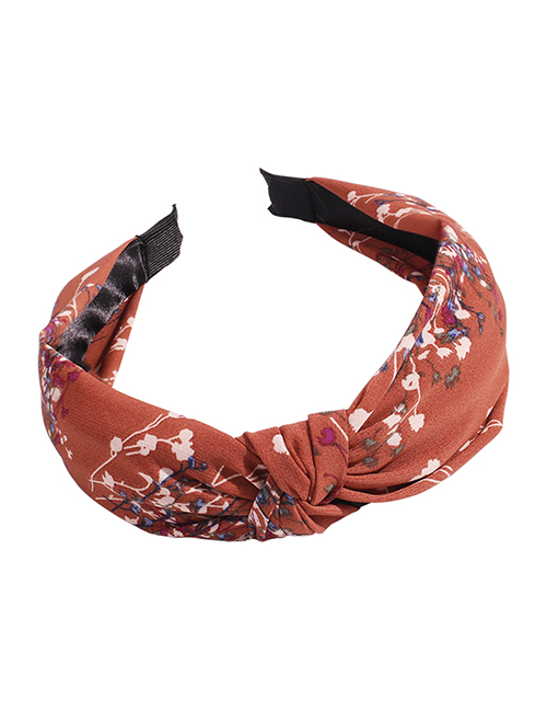 Fashion Brown Knotted Headband In The Middle Of Fabric Printing