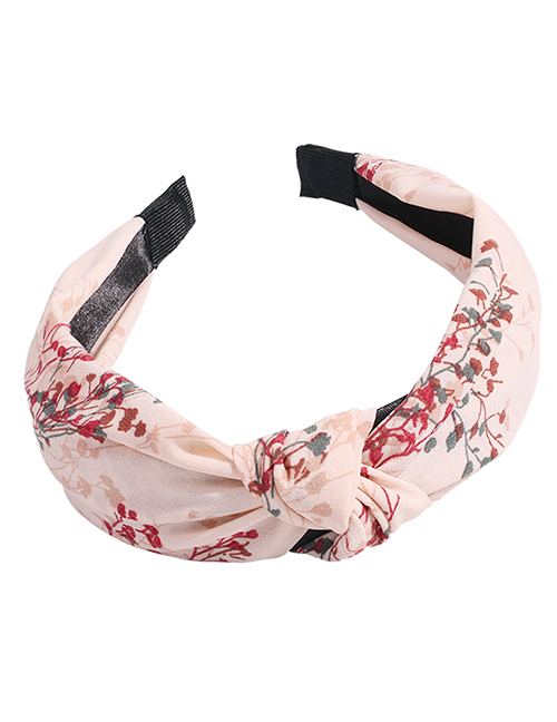 Fashion Beige Knotted Headband In The Middle Of Fabric Printing