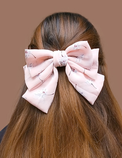 Fashion Pink Fabric Flower Print Bow Hair Clip