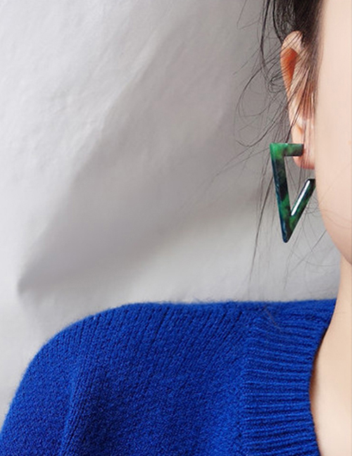 Fashion Dark Green Resin Triangle Earrings