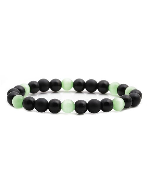 Fashion Green Bead Bracelet With Matte Black Stone