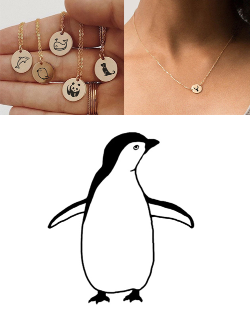Fashion Rose Gold-penguin Geometric Round Stainless Steel Carved Animal Necklace 9mm