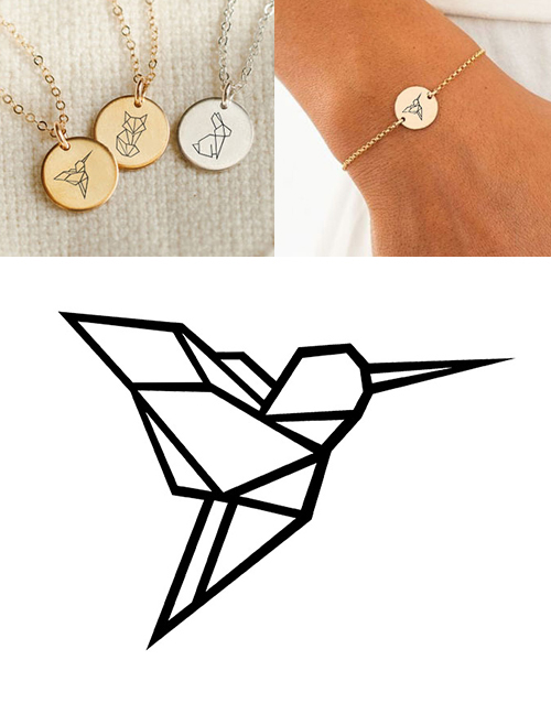 Fashion Golden Stainless Steel Carved Bird Geometric Round Bracelet 13mm