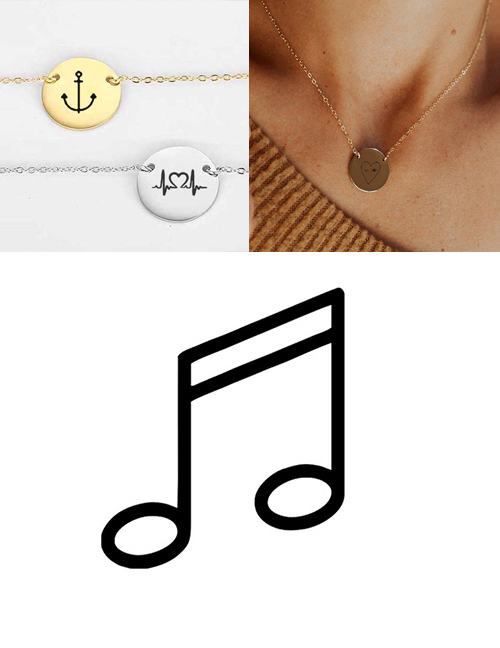 Fashion Steel Color Stainless Steel Engraved Music Adjustable Necklace 13mm