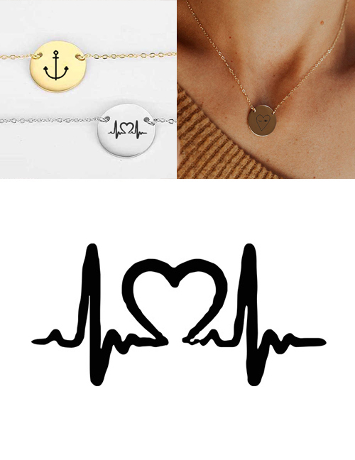Fashion Golden Stainless Steel Engraved Ecg Adjustable Necklace 13mm