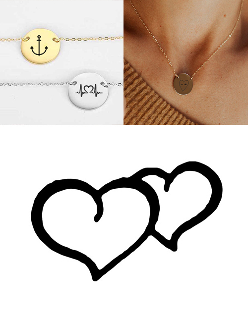 Fashion Golden Stainless Steel Engraved Double Love Adjustable Necklace 13mm