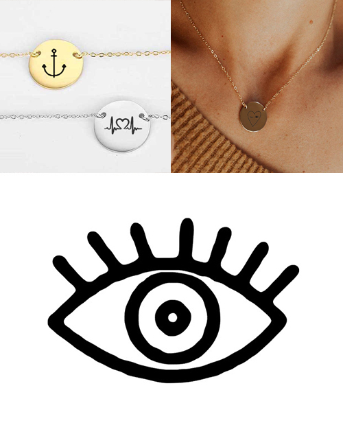 Fashion Golden Stainless Steel Engraved Eye Adjustable Necklace 13mm