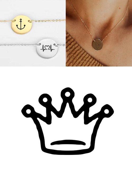 Fashion Golden Stainless Steel Engraved Crown Adjustable Necklace 13mm