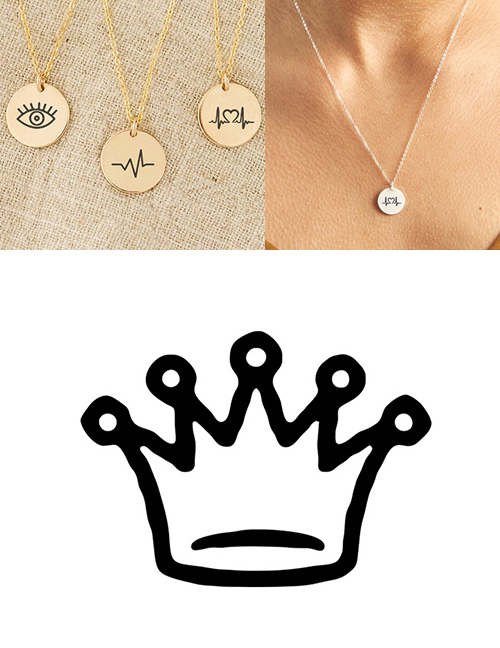 Fashion Steel Color Stainless Steel Single Hole Engraved Crown Adjustable Necklace 13mm