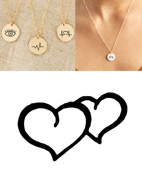 Fashion Golden Stainless Steel Single Hole Engraved Double Love Adjustable Necklace 13mm