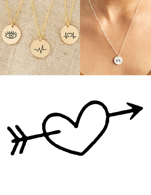 Fashion Golden Stainless Steel Single Hole Carved With An Arrow Through The Heart Adjustable Necklace 13mm