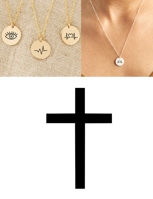 Fashion Golden Stainless Steel Single Hole Engraved Cross Adjustable Necklace 13mm