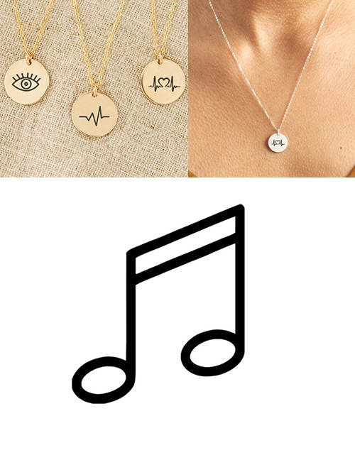Fashion Golden Stainless Steel Single Hole Engraved Music Adjustable Necklace 13mm
