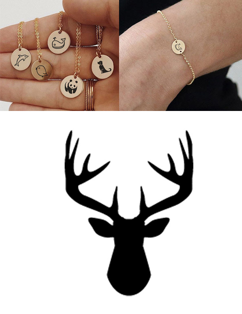 Fashion Steel Color-antlers Titanium Steel Plated Stainless Steel Geometric Round Carved Animal Bracelet 9mm