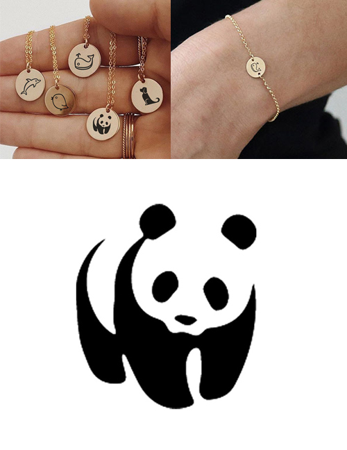 Fashion Golden-panda Titanium Steel Plated Stainless Steel Geometric Round Carved Animal Bracelet 9mm