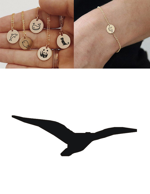 Fashion Rose Gold-seagull Titanium Steel Plated Stainless Steel Geometric Round Carved Animal Bracelet 9mm
