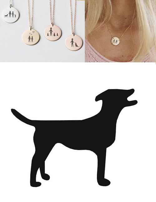 Fashion Rose Gold Stainless Steel Carved Puppy Geometric Round Necklace 15mm
