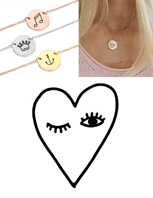 Fashion Steel Color Titanium Steel Stainless Steel Carved Eyes Love Double Hole Round Necklace 15mm
