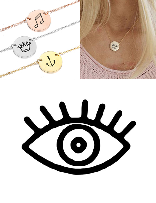Fashion Steel Color Titanium Steel Stainless Steel Engraved Eye Double Hole Round Necklace 15mm